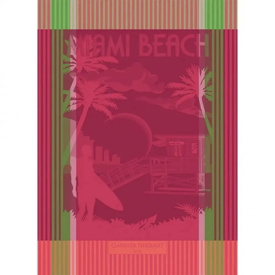 Miami Beach Pink/Green Kitchen Towel 22"x30", 100% Cotton