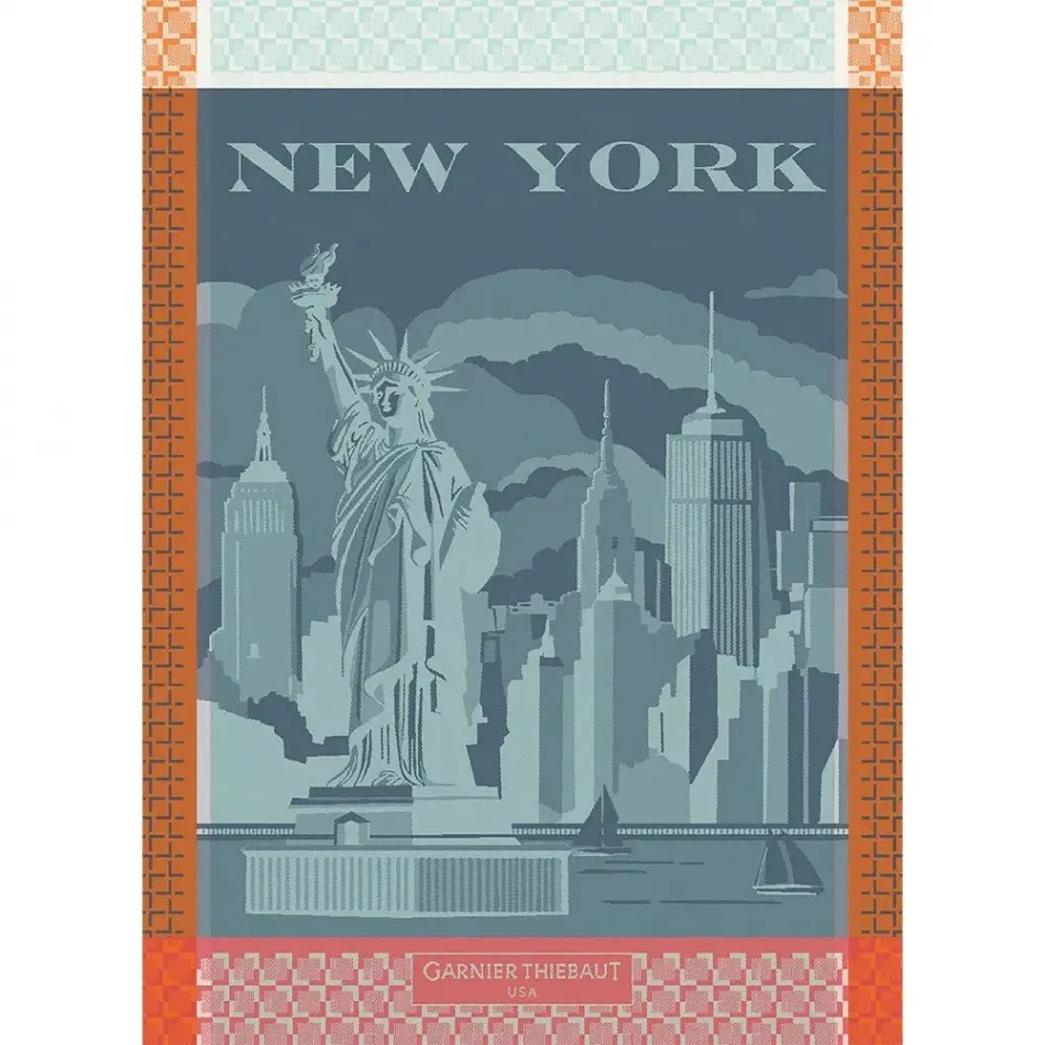 New York Orange/Blue Kitchen Towel 22"x30", 100% Cotton