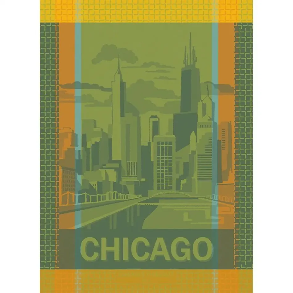 Chicago Green/Yellow Kitchen Towel 22"x30", 100% Cotton