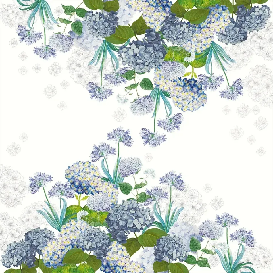 Jardin De Bretagne Bleu Cotton-Linen Blend Tablecloth 67"x118"