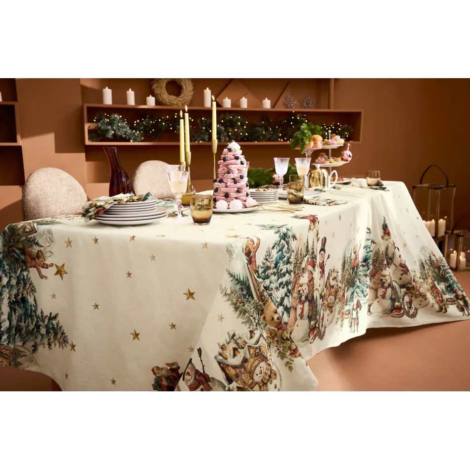 Bonhommes De Neige Vintage 50% Cotton 50% Linen Printed Table Linens