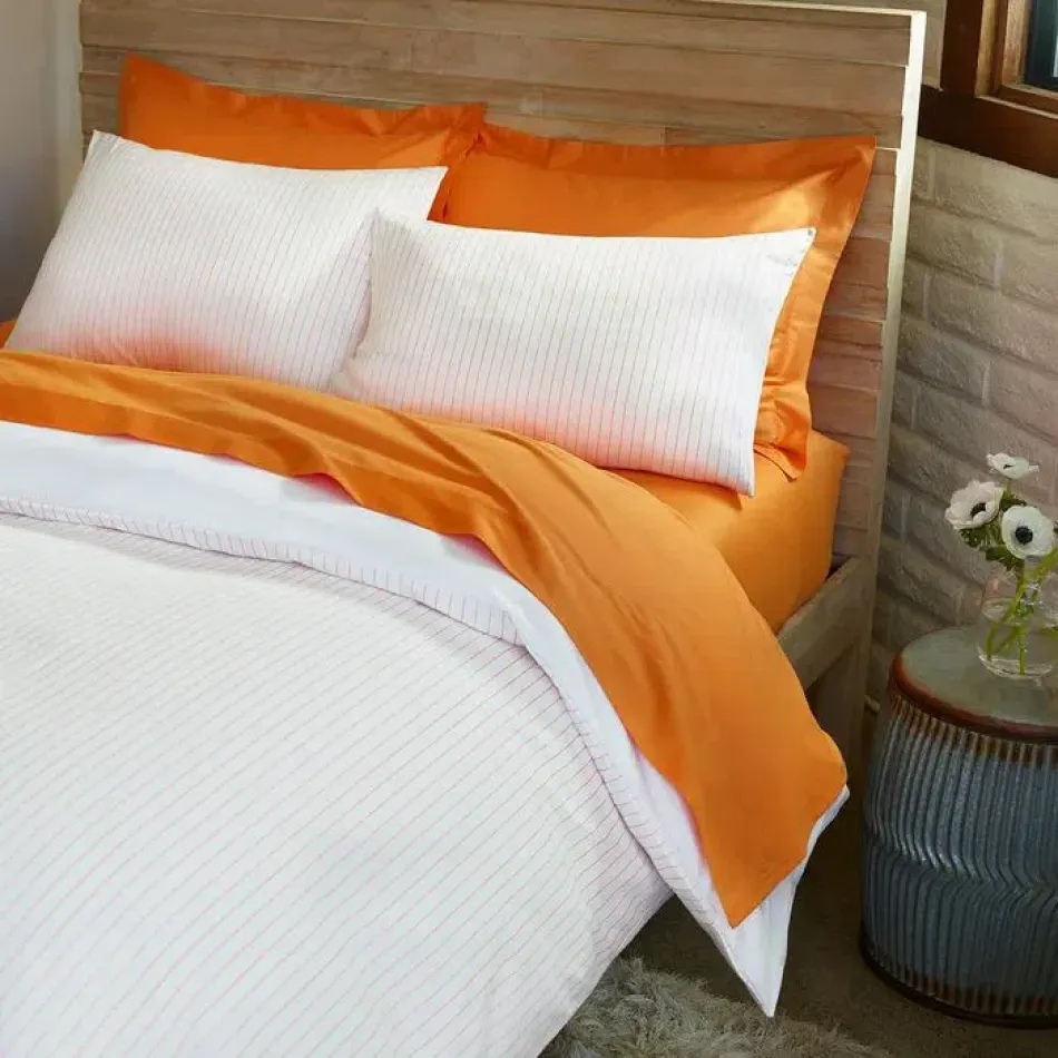 Cannes Tangerine Stripe Cotton Sateen Bedding