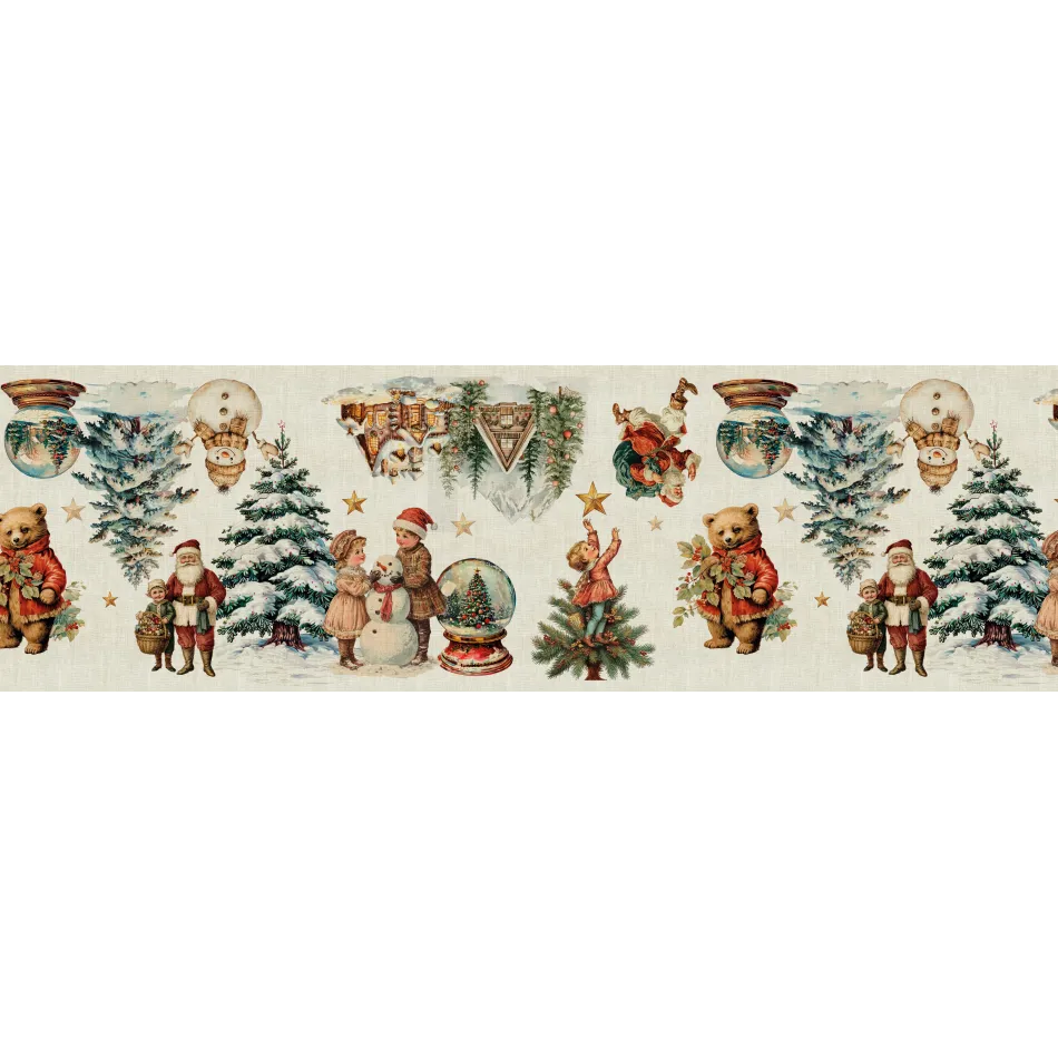 Bonhommes De Neige Vintage 50% Cotton 50% Linen Printed Tablerunner 20"x91"