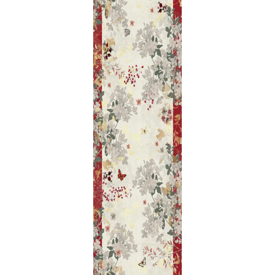 Vintage Flowers Cranberry 50% Cotton 50% Linen Printed Tablerunner 20"x61"