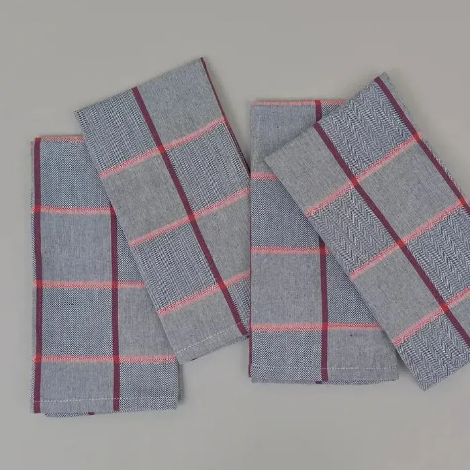 Quadramuri Navy/Red Herringbone Checked Set of 4 Napkins 22"x23"