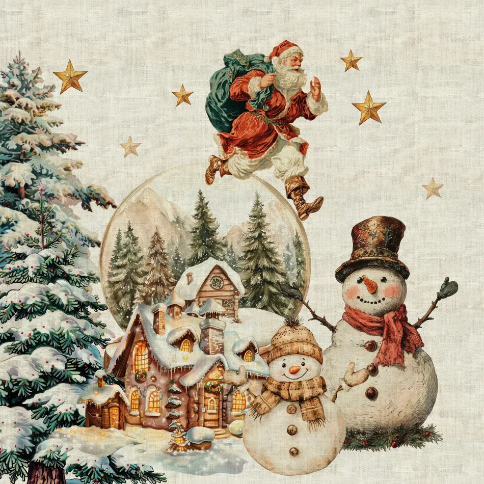 Bonhommes De Neige Vintage 50% Cotton 50% Linen Printed Napkin 18"x18"