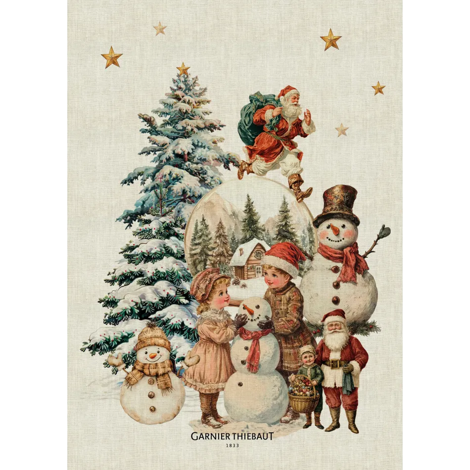 Bonhommes De Neige Vintage 50% Cotton 50% Linen Printed Kitchen Towel 20"x28"