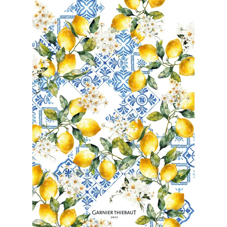 Citrons Azulejos Bleu Kitchen Towel 20"x28"
