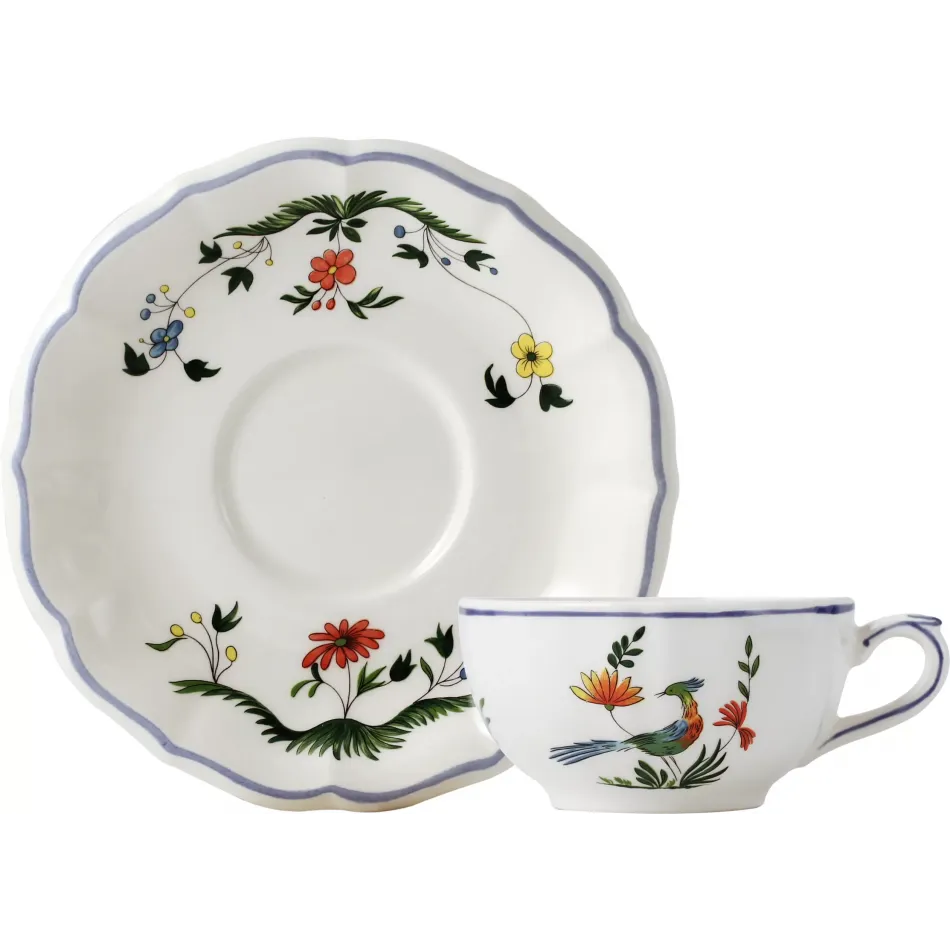 Oiseaux De Paradis Set Of 2 Us Tea Cups & Saucers 6" Dia