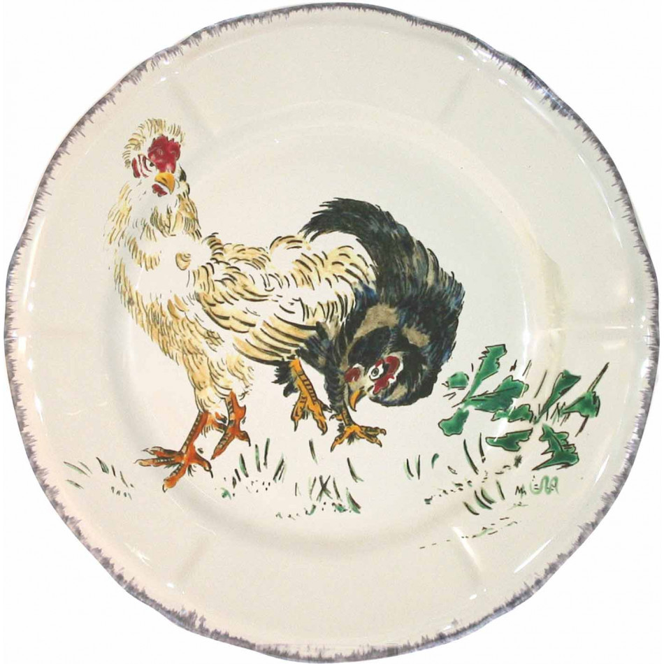 Grands Oiseaux Dessert Plate Black & White Hens 9 1/4" Dia