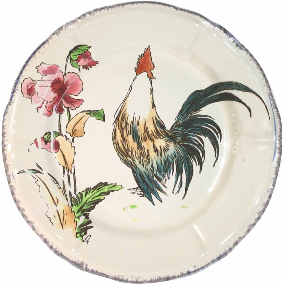 Grands Oiseaux Dessert Plate Strutting Rooster 9 1/4" Dia