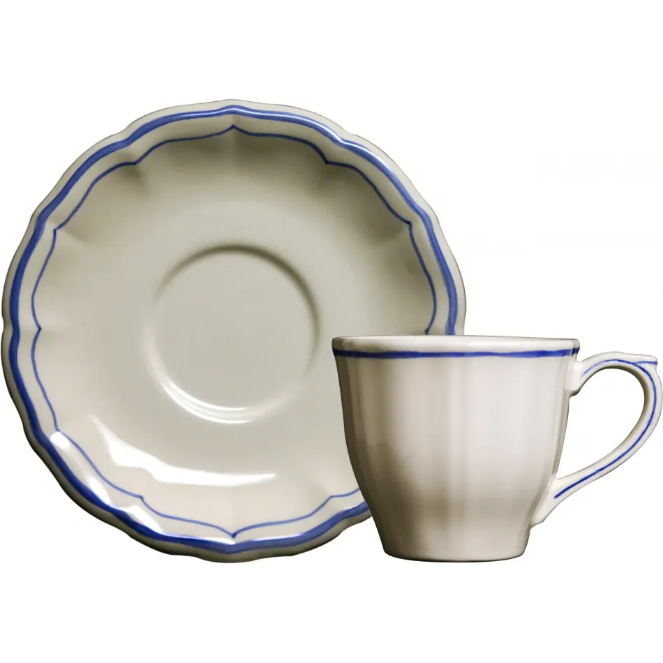 Filet Bleu Set Of 2 Us Tea Cups & Saucers 8 1/2 Oz, 6" Dia