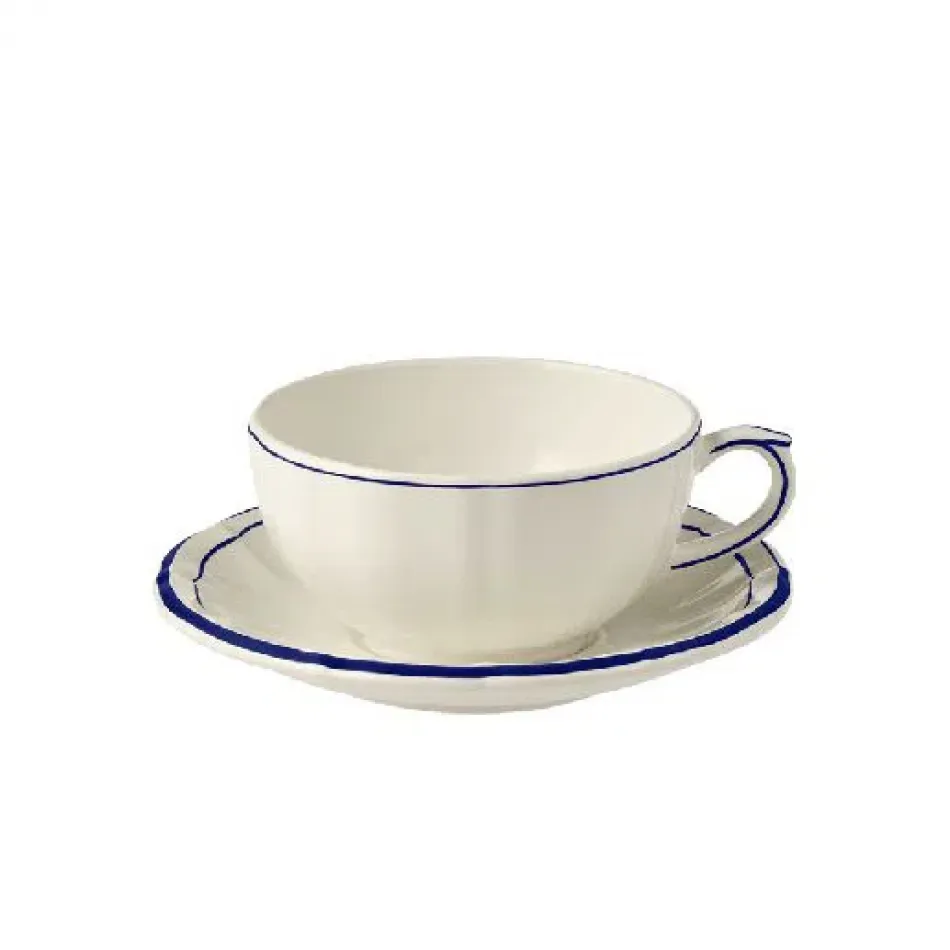 Filet Cobalt Set Of 2 Breakfast Cups & Saucers 13 Oz - 7" Dia