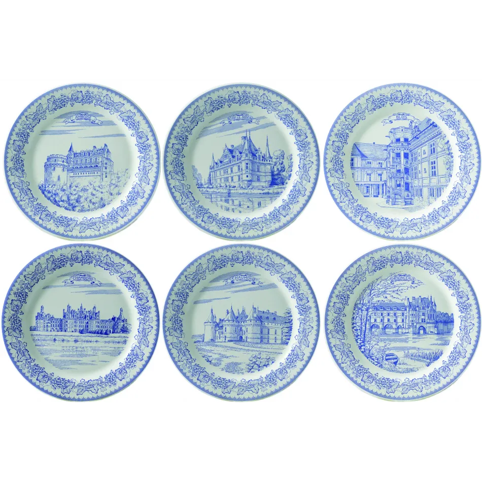 Themed Plates, Chateaux De La Loire Set Of 6 Coasters Assorted, 5 1/16" Dia