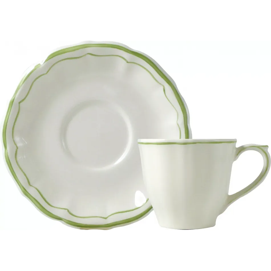 Filet Green Set Of 2 Us Tea Cups & Saucers 8 1/2 Oz, 6" Dia