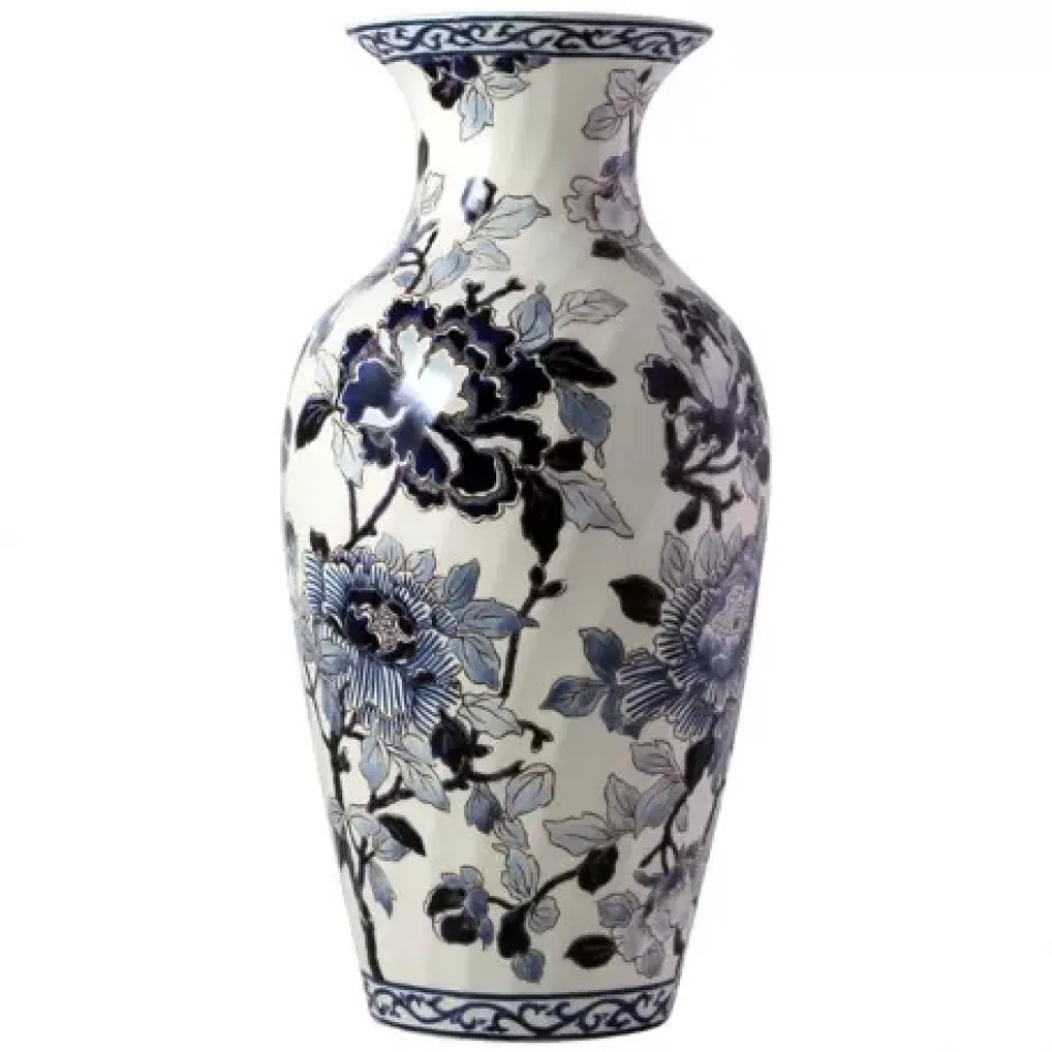 Pivoines Bleues Fluted Vase 2 7 1/2" x 4"