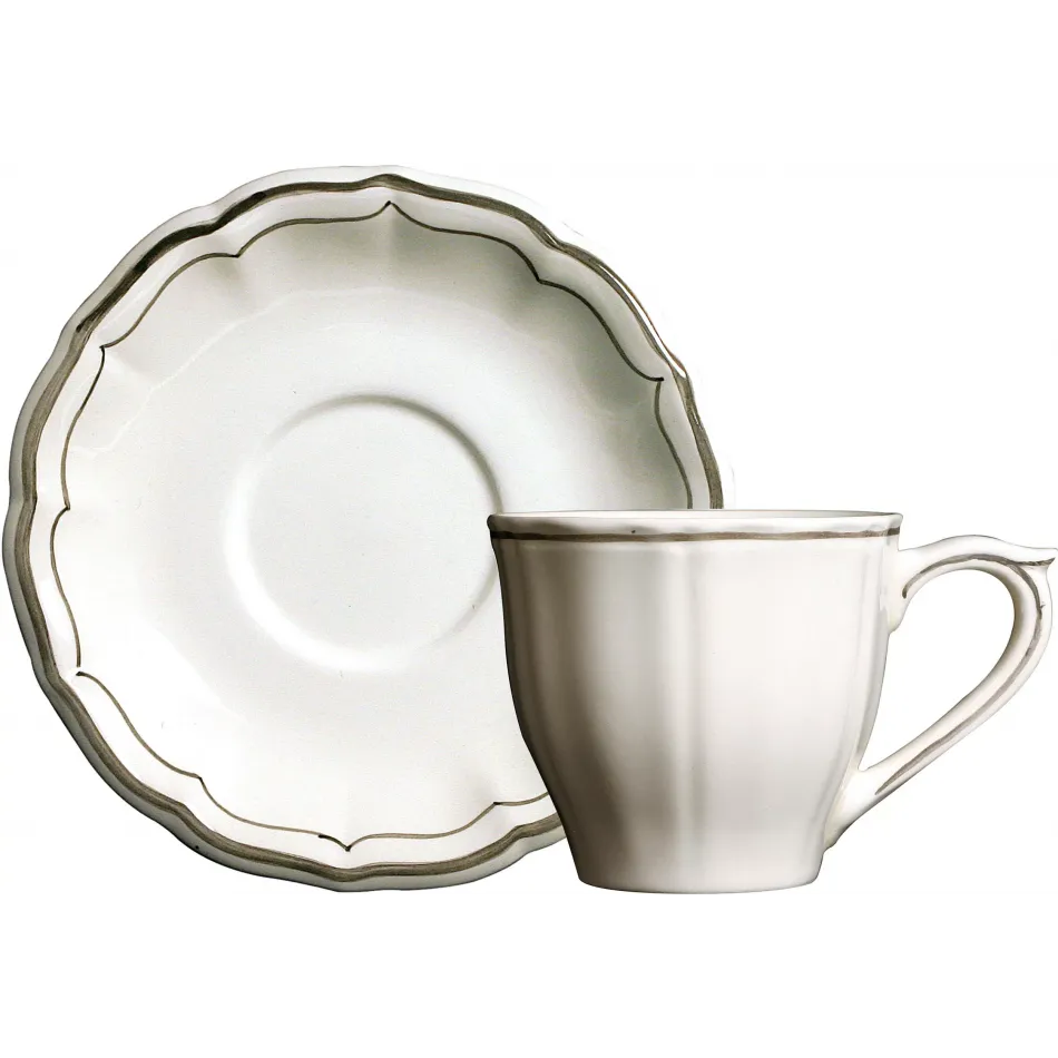 Filet Taupe Set Of 2 Us Tea Cups & Saucers 8 1/2 Oz, 6" Dia