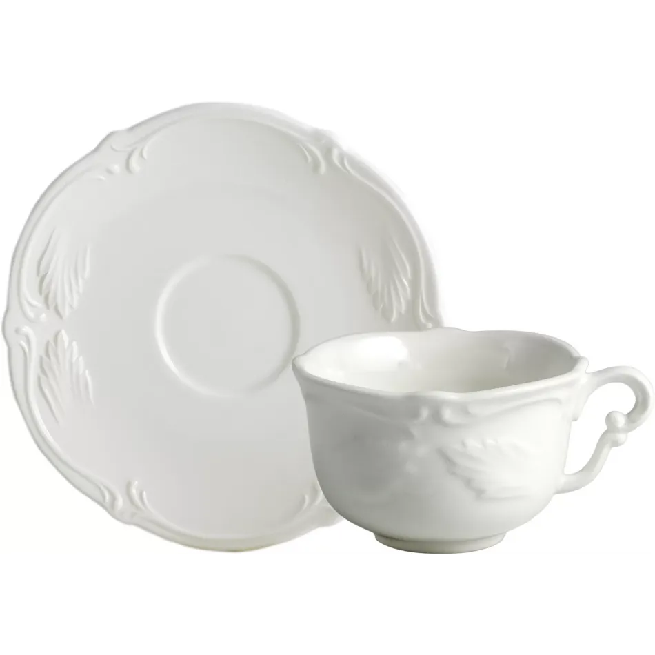 Rocaille White Tea Cups & Saucers 6 1/16 Oz, 7 7/16" Dia, Set of 2