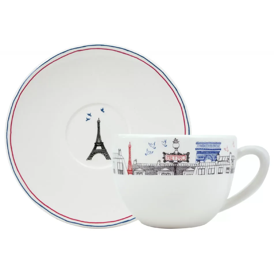 Ca Crests Paris ! Jumbo Cup & Saucer 15 1/4 Oz - 7 1/2" Dia