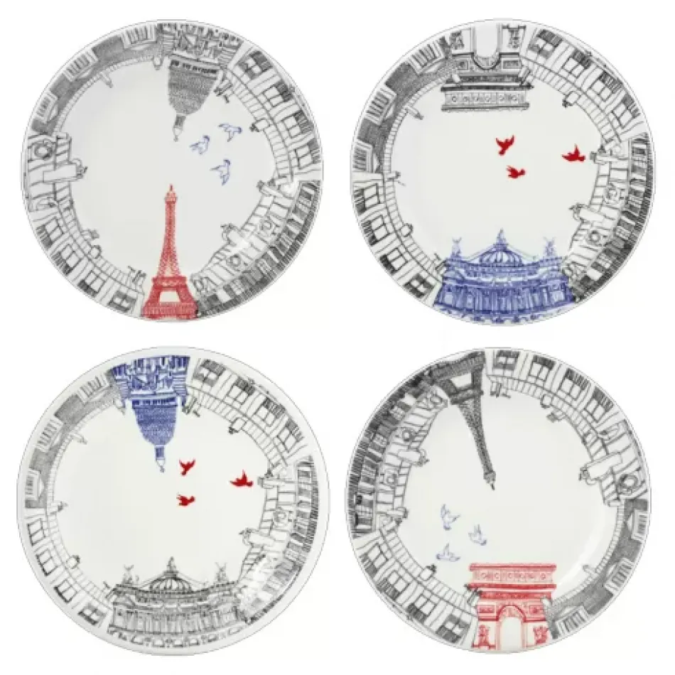 Ca C'est Paris! Dessert Plates Assorted 8 11/16" Dia, Set of 4