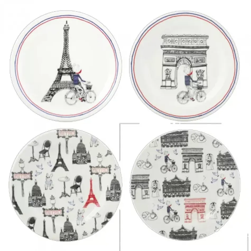 Ca C'est Paris! Canape Plates Assorted 6 1/2" Dia, Set of 4