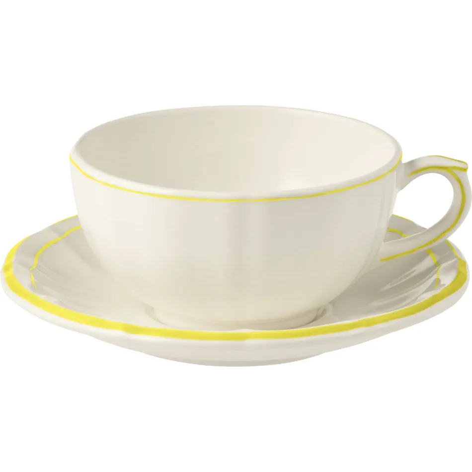 Filet Citron Set Of 2 Breakfast Cups & Saucers 13 Oz - 7" Dia