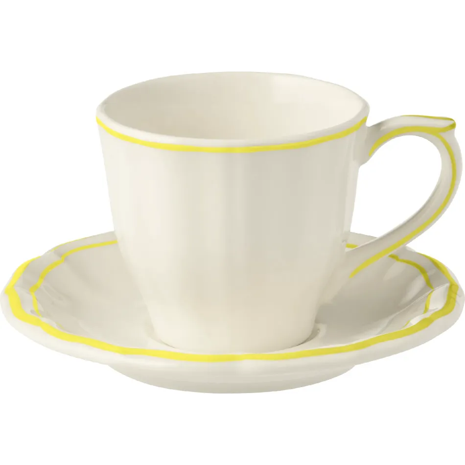 Filet Citron Set Of 2 Us Tea Cups & Saucers 8 1/2 Oz, 6" Dia