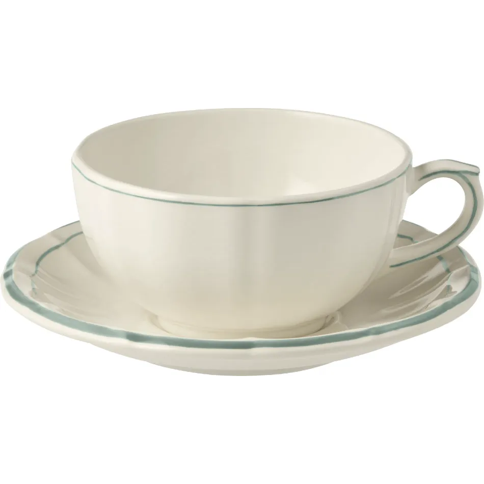 Filet Earth Grey Breakfast Cups & Saucers 13 Oz, 7" Dia, Set of 2