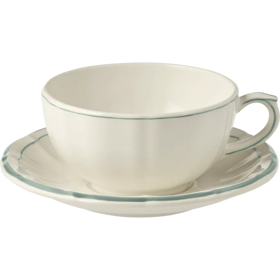 Filet Earth Grey Set Of 2 Breakfast Cups & Saucers 13 Oz - 7" Dia