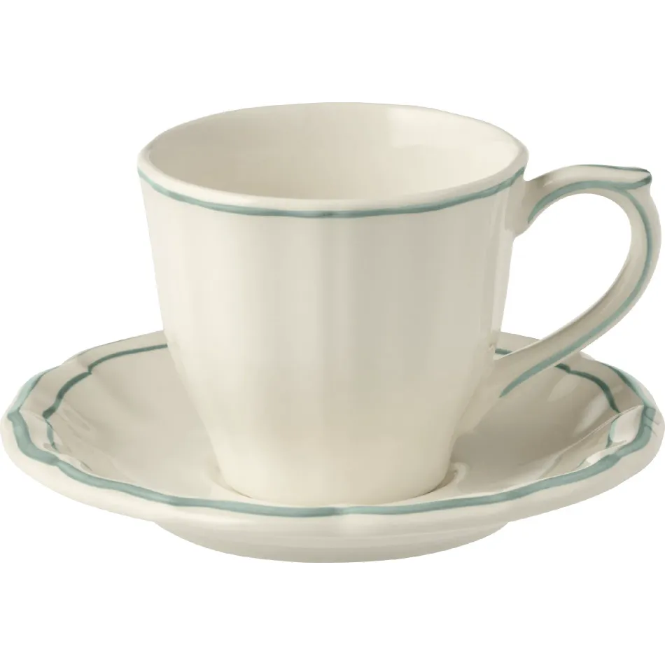 Filet Earth Grey Set Of 2 Us Tea Cups & Saucers 8 1/2 Oz, 6" Dia