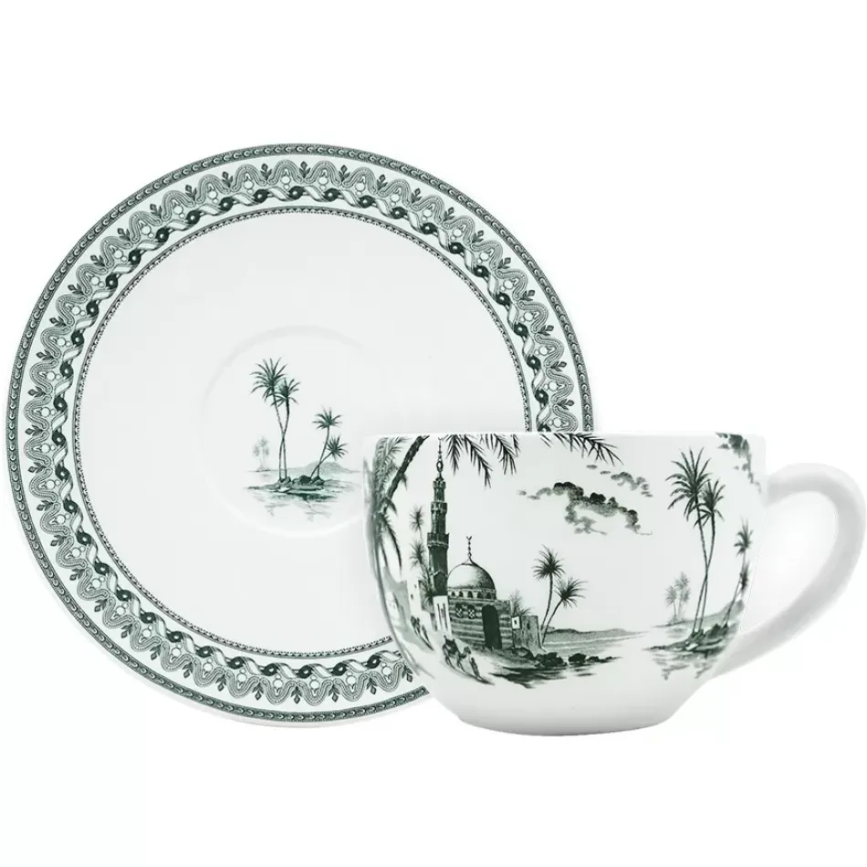 Les Depareillees Green Jumbo Cup & Saucer 15 1/4 Oz - 7 1/2" Dia