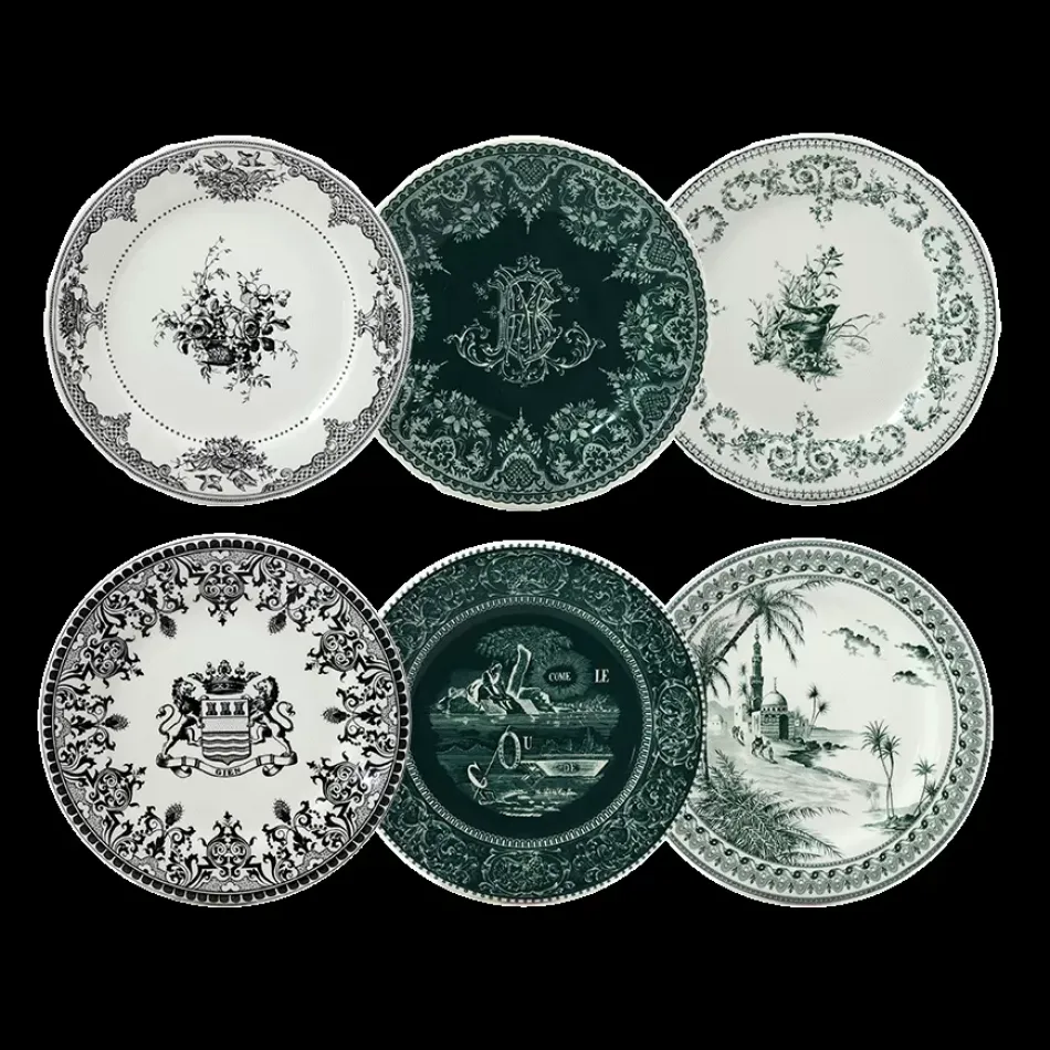 Les Depareillees Green Set Of 6 Dessert Plates Assorted 9 1/4" Dia