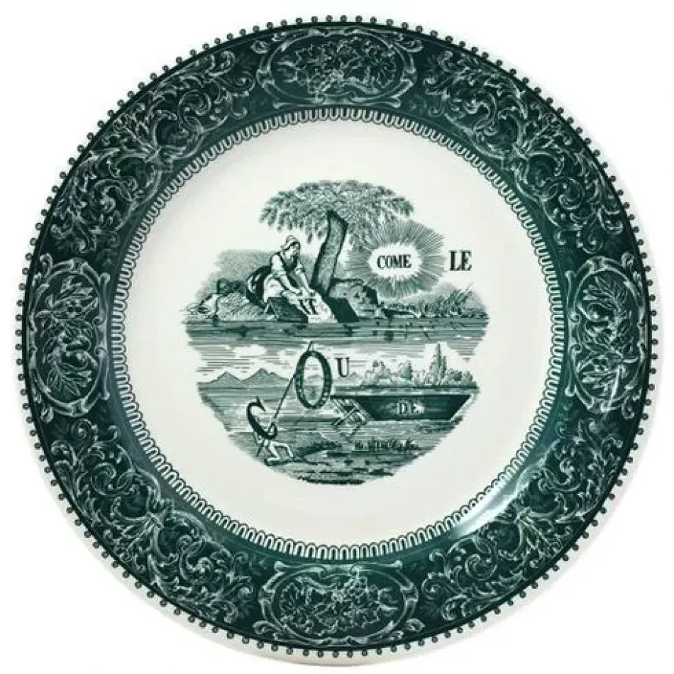 Les Depareillees Green Dinner Plate Rebus 10 3/4" Dia