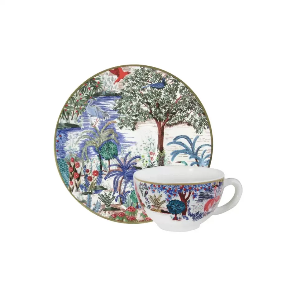 Le Jardin Du Palais Set Of 2 Tea Cups & Saucers Cup 3 3/4", 6 Oz, Saucer 6" Dia