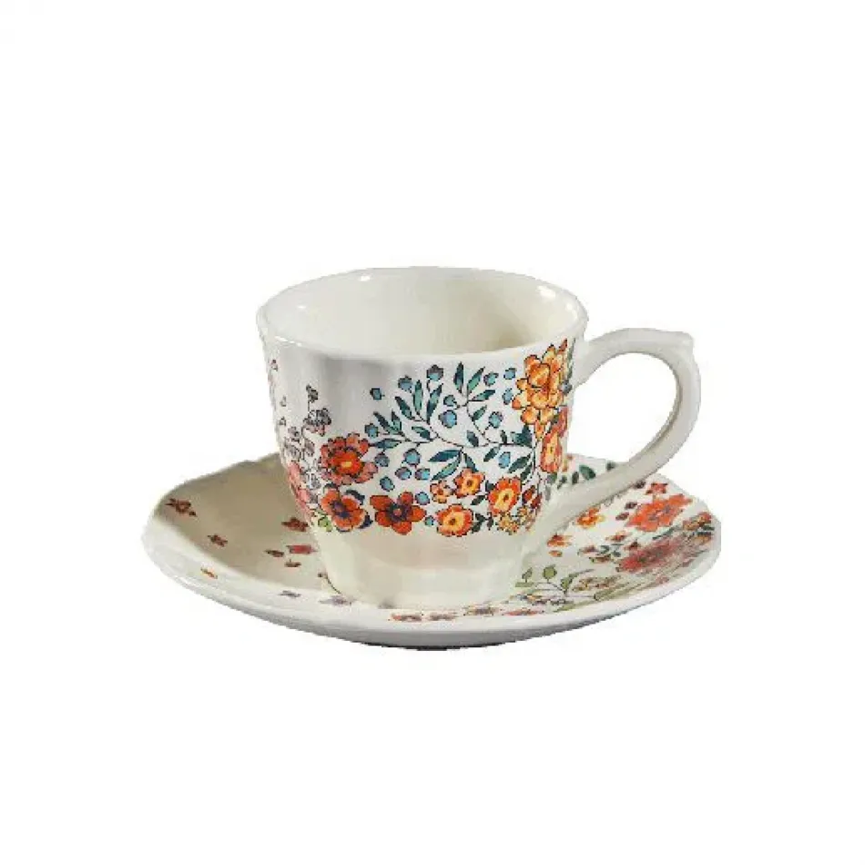 Poesie US Tea Cups & Saucers 8 1/2 Oz, 6" Dia, Set of 2