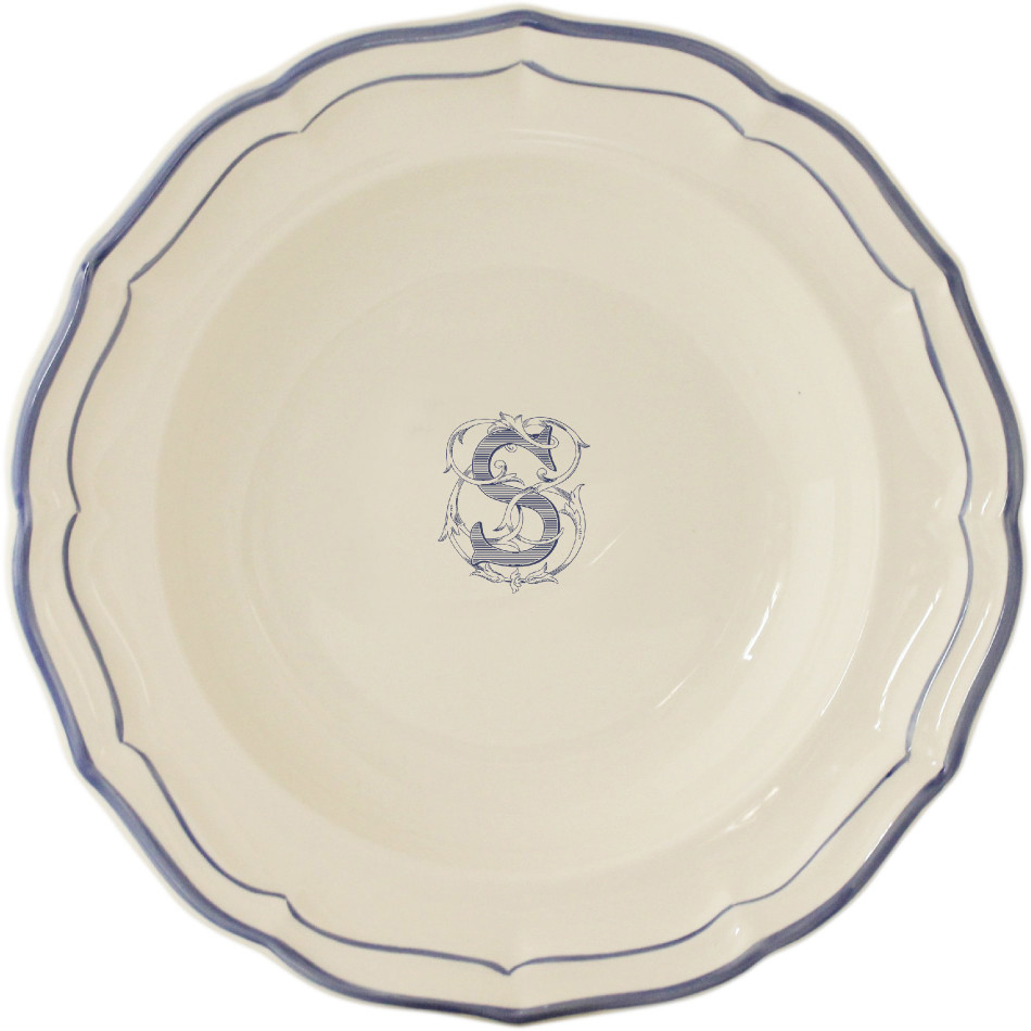 Filet Blue Monogram Rim Soup Bowl 8.5 in Diameter