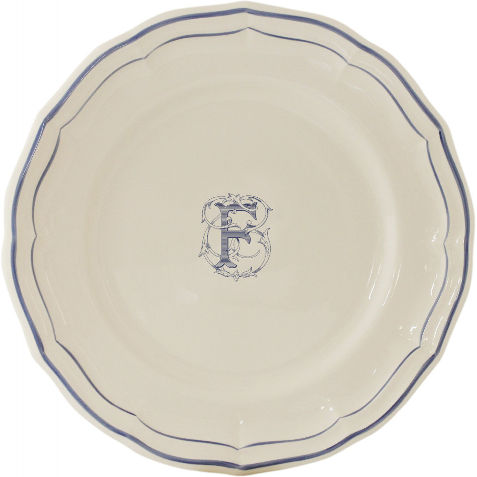 Filet Blue Monogram Dinner Plate 10.25 in Diameter