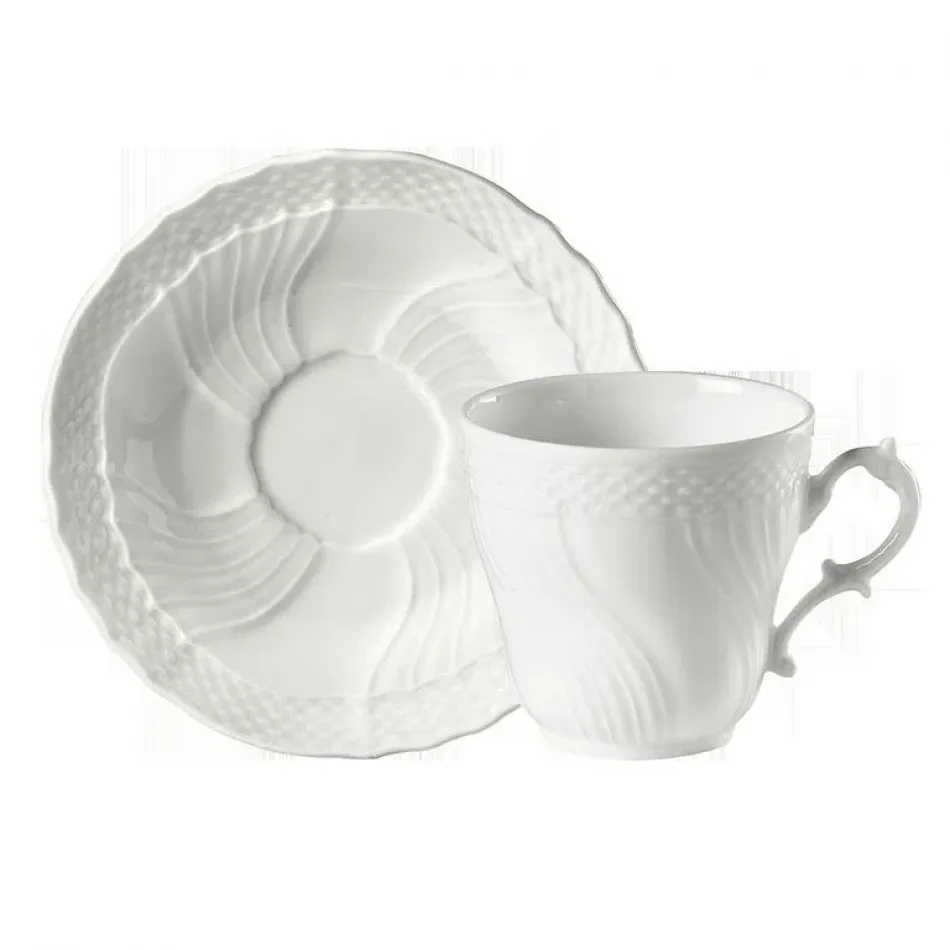 Vecchio Ginori Bianco Set Of 2 Coffee Cups With Saucers And Covers