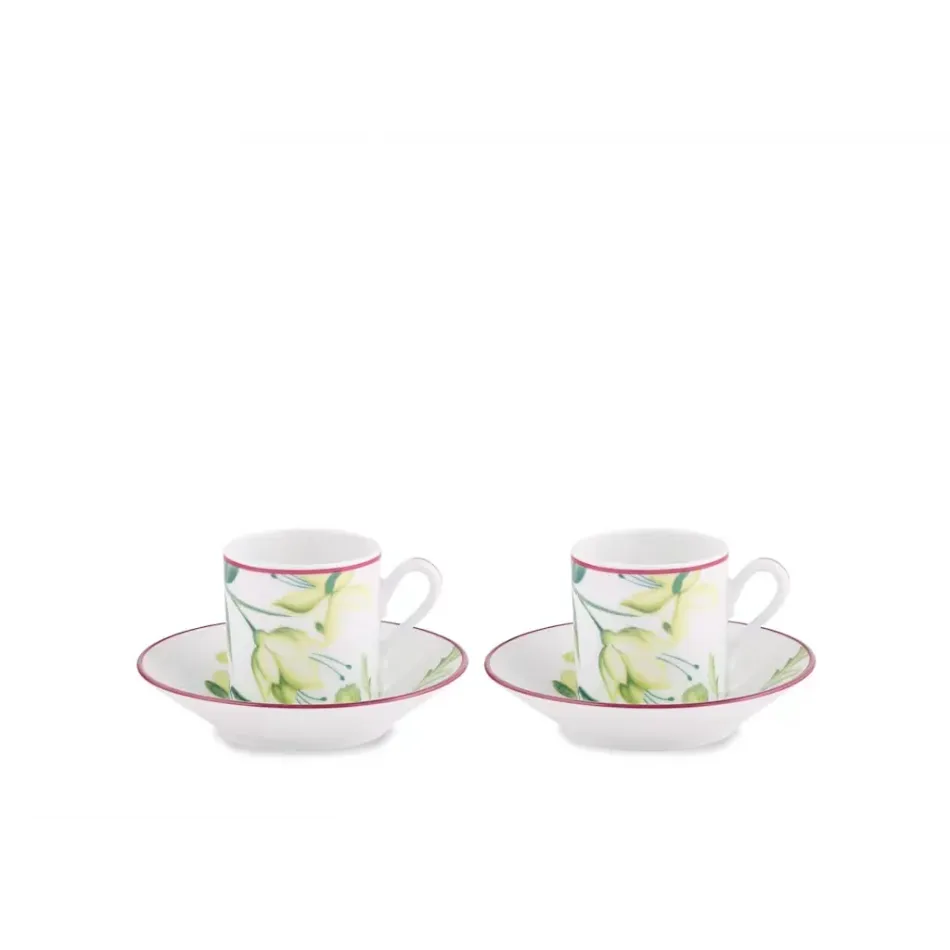 Florenza - Acanto Fondo Bianco Impero Set Of 2 Coffee Cup With Saucer Pcs 4
