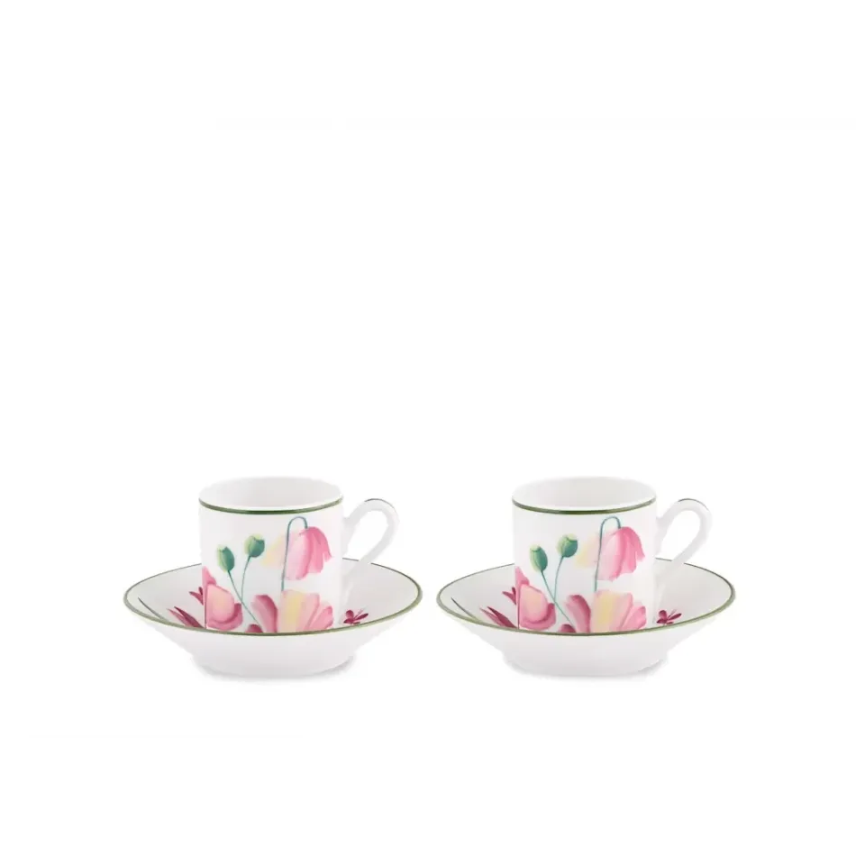 Florenza - Malva Fondo Bianco Impero Set Of 2 Coffee Cup With Saucer Pcs 4