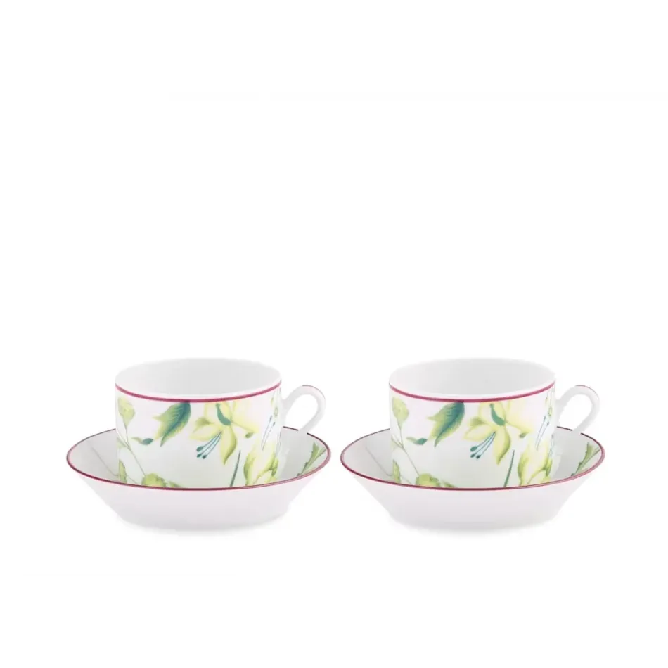 Florenza - Acanto Fondo Bianco Impero Set 2 Tea Cup With Saucer Pcs 4