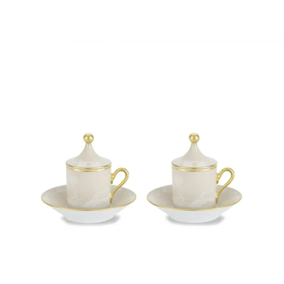 Oriente Italiano Meringa Coffee Cup With Plate And Cover, Set For Two Impero