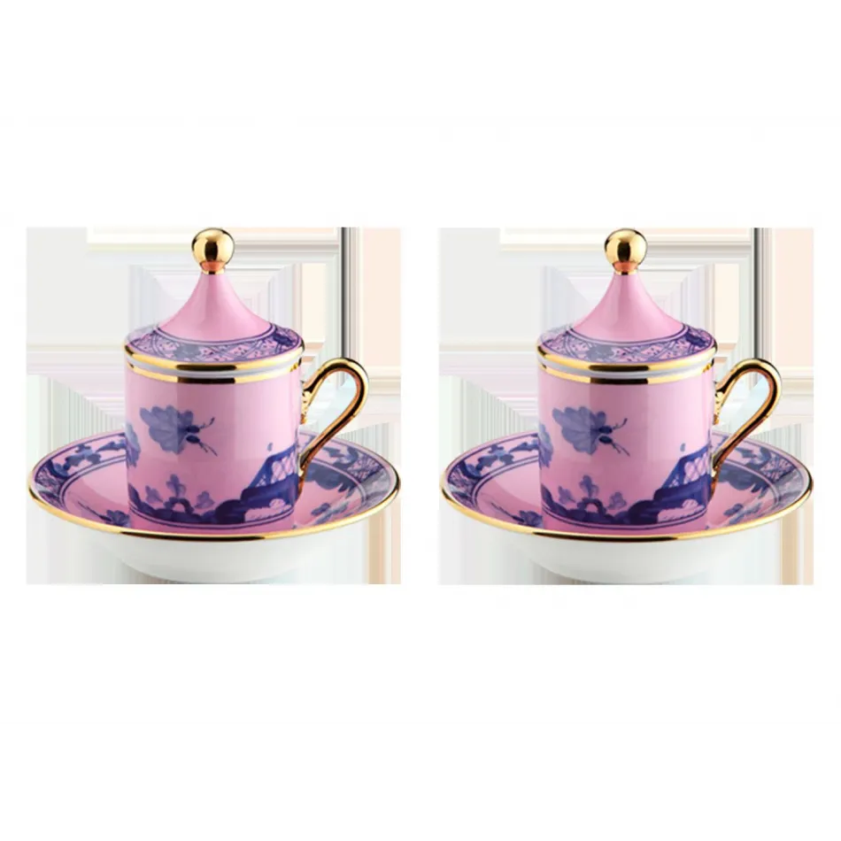 Oriente Italiano Azalea Coffee Cup With Plate And Cover Set, For Two Impero