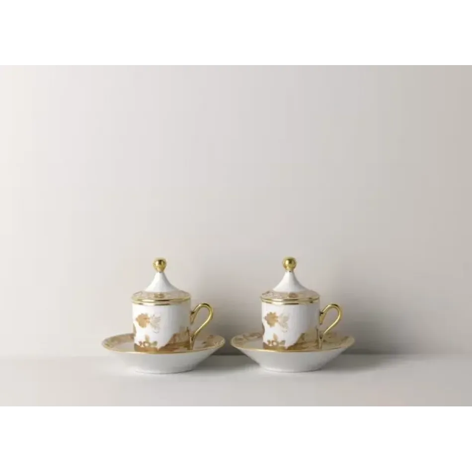 Oriente Italiano Aurum Coffee Cup With Plate And Cover. Set For Two