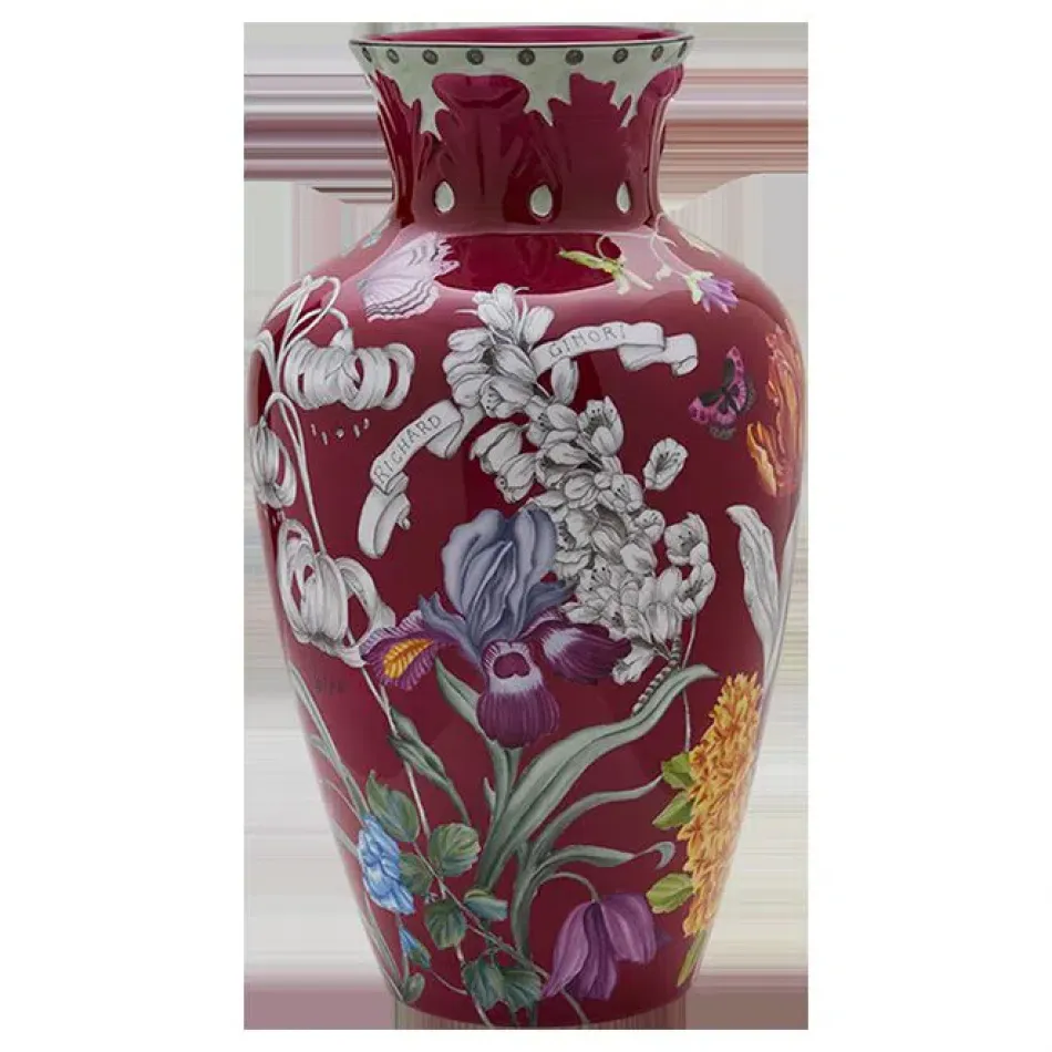 Corona Oro Brillante Giardino Dell'Iris Porpora High Vase H Cm 42 In. 16 1/2 With Decorative Leaf