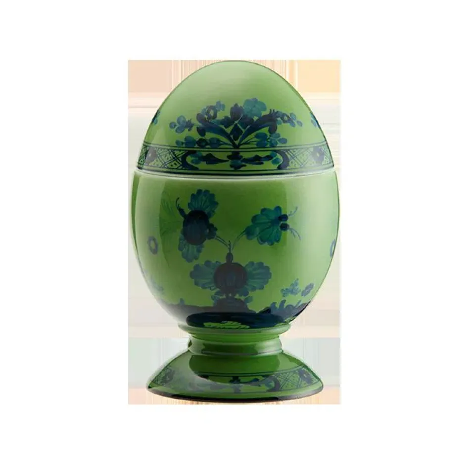 Oriente Italiano Malachite Oggetti Egg With Cover 8 1/4 in