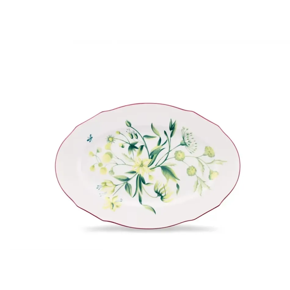 Florenza - Acanto Fondo Bianco Duchessa Oval Flat Platter Cm 37 In. 14,5