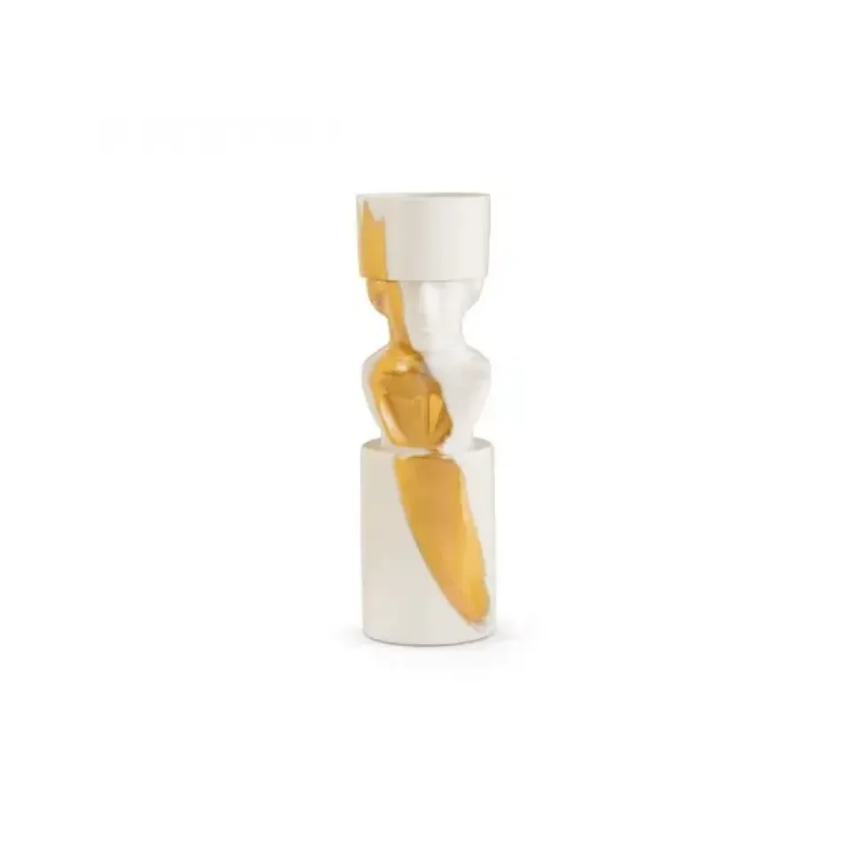 LCDC Gold White Il Letterato Candle Holder cm 23 in 9 White