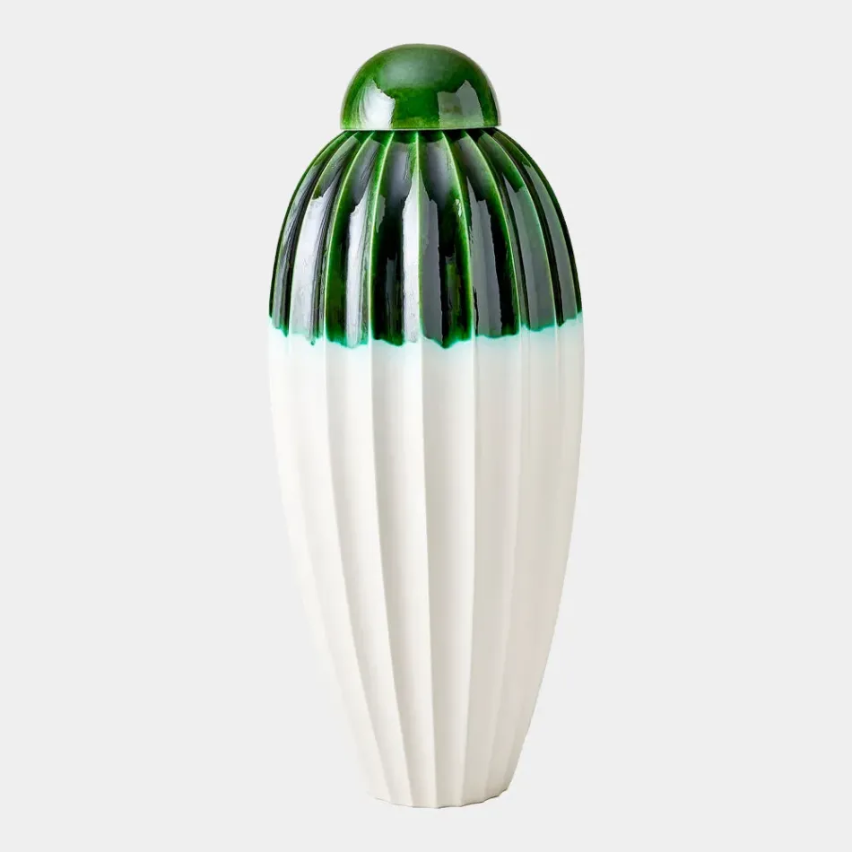 Audra Emerald Fluted Jar with Lid 46"H x 20"W x 20"D