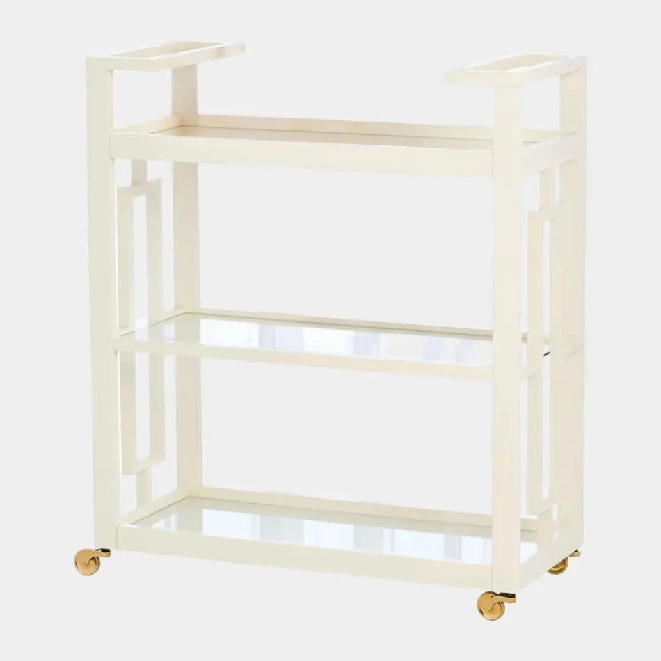 Grid Block White with Brass Casters Bar Cart